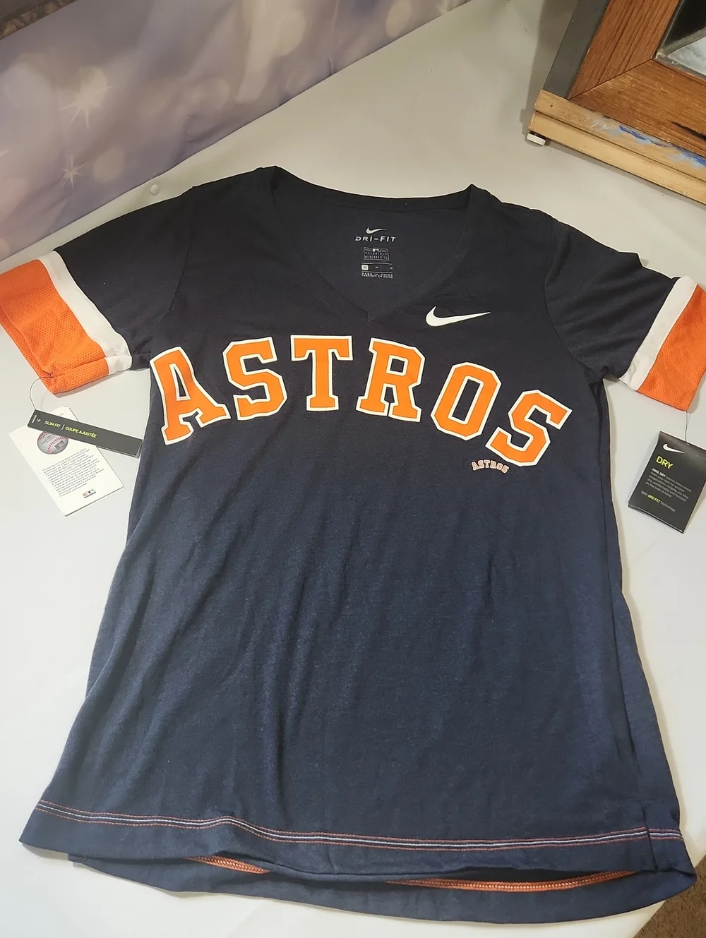 Nike Dri-FIT Short Sleeve Tee Slimfit Blue, White & Orange Team Colors